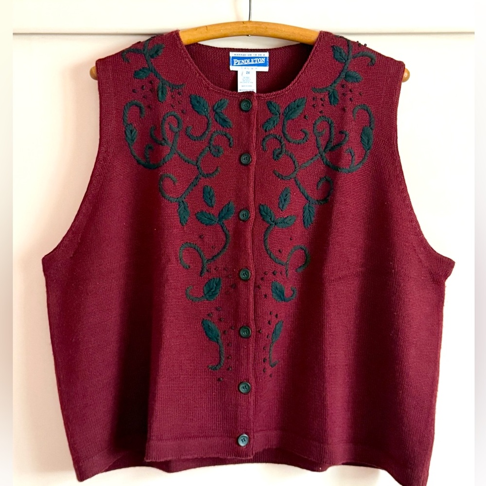 Vintage Pendleton Vest Waistcoat Sleeveless Sweater 2x  Maroon embroidered NWOT
